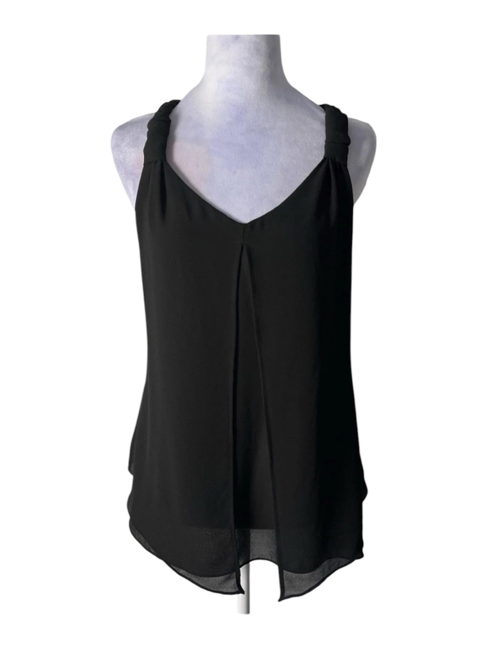 Women's Last April Black V-Neck Sleeveless Tank with Twisted Straps Sz S
